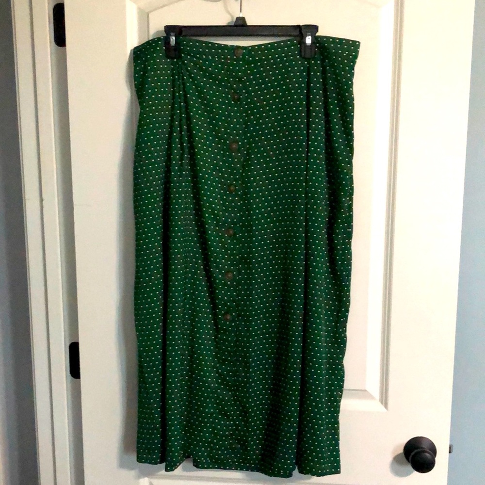 Green black and white polka dot silk skirt